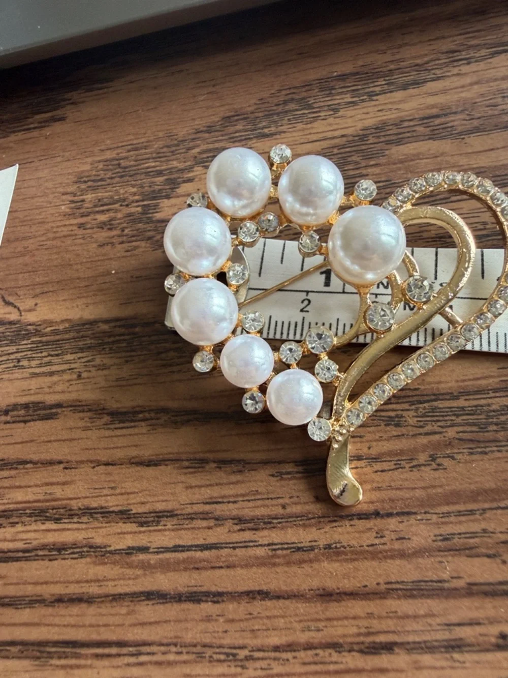 Elegant Pearl & Crystal Heart Brooch